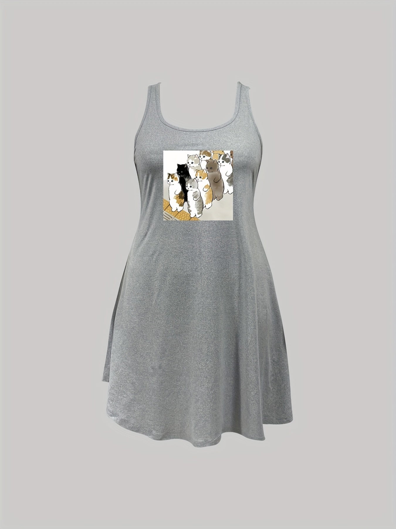 Cats Print Scoop Neck Tank Sleep Dress