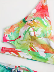 Vacay Swimsuit Set Allover Print Bra Panty Skirt 3pc Set