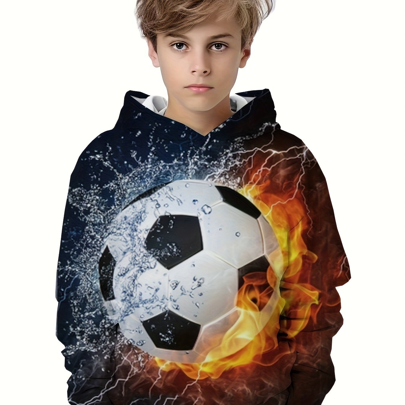 Football 3D Print Boy's Hoodie Kids Children Long Sleeve Loose Hooded Sweatshirt
