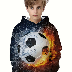 Football 3D Print Boy's Hoodie Kids Children Long Sleeve Loose Hooded Sweatshirt