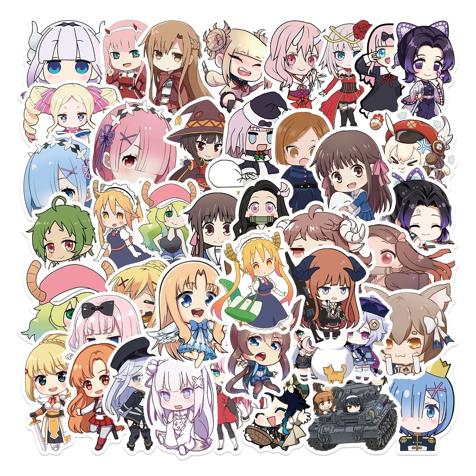 50pcs 2D Anime Heroines Waterproof Stickers for DIY Decor & Creative