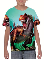 Dino 3D Pattern Print Boy's Graphic T-shirt Short Sleeve Pullover Tops