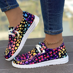 Women's Heart Pattern Skate Shoes Lace-up Loafers