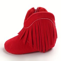 Cozy Tassel Boots for Baby Girls Non-slip Zip Shoes