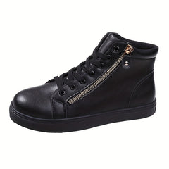 Side Zipper High Top Flat Skate Shoes Wear Resistance Sneakers