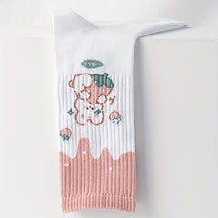 3 Pairs Bear & Bunny Print Socks Women's Crew Stockings