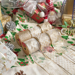 6pcs Christmas Crochet Wire Edge Ribbon DIY Bow Accessories