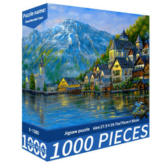 Winter Village 1000pcs Jigsaw Puzzle Snowy Mountain Scene Cozy Cottages 27.5x20