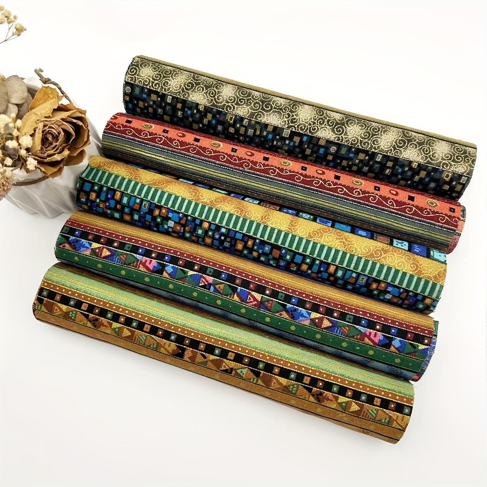 5pcs Cotton Craft Fabric Bundle Squares Ethnic Style Pattern Patchwork Set