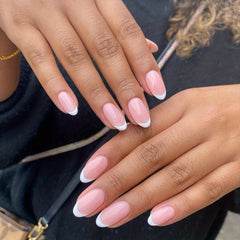 24pcs Glossy Pink French Tip Press On Nails Short Full Cover Almond False Nails