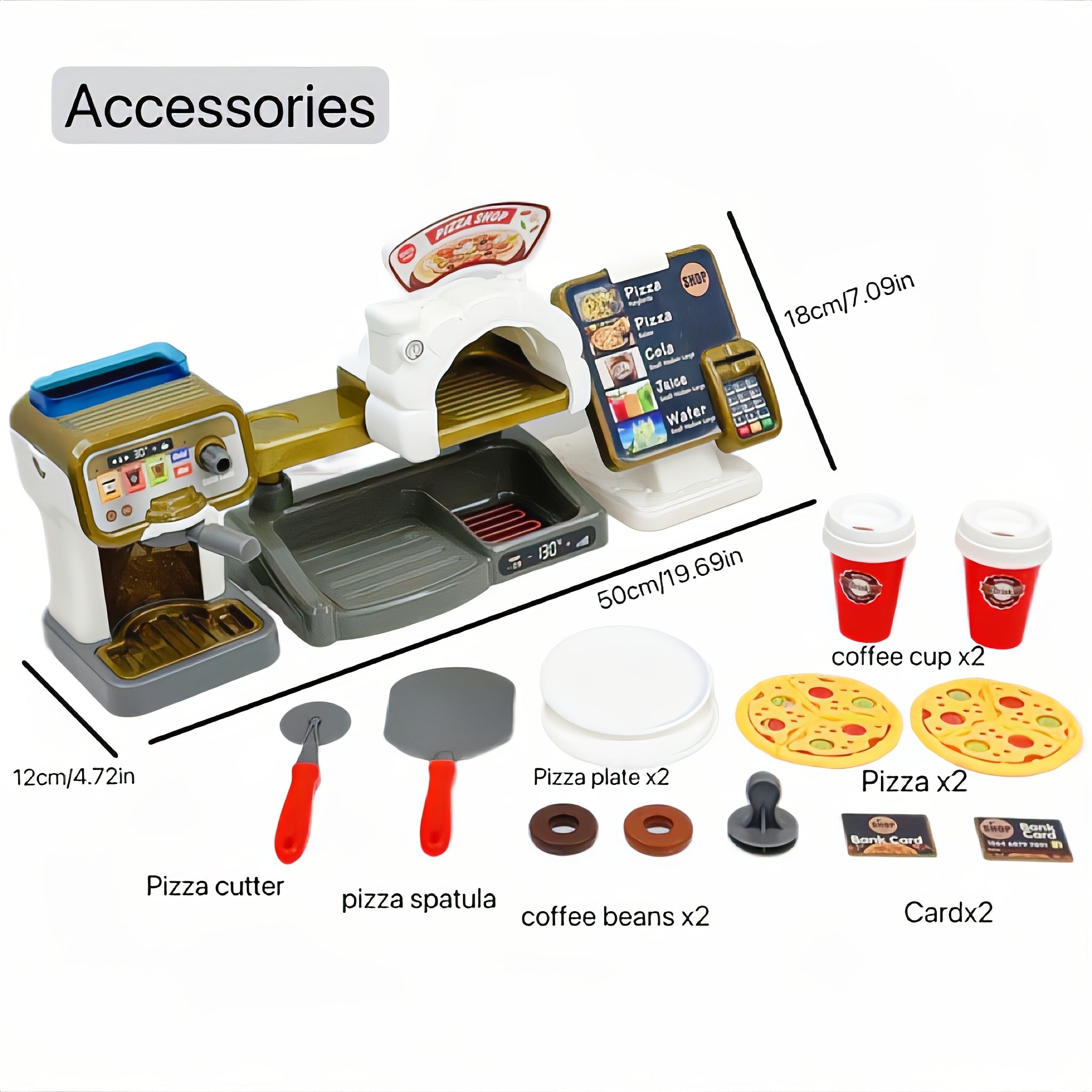 Pretend Play Coffee & Pizza Shop Set w/ Cash Register & Faux Food - Golden Brown