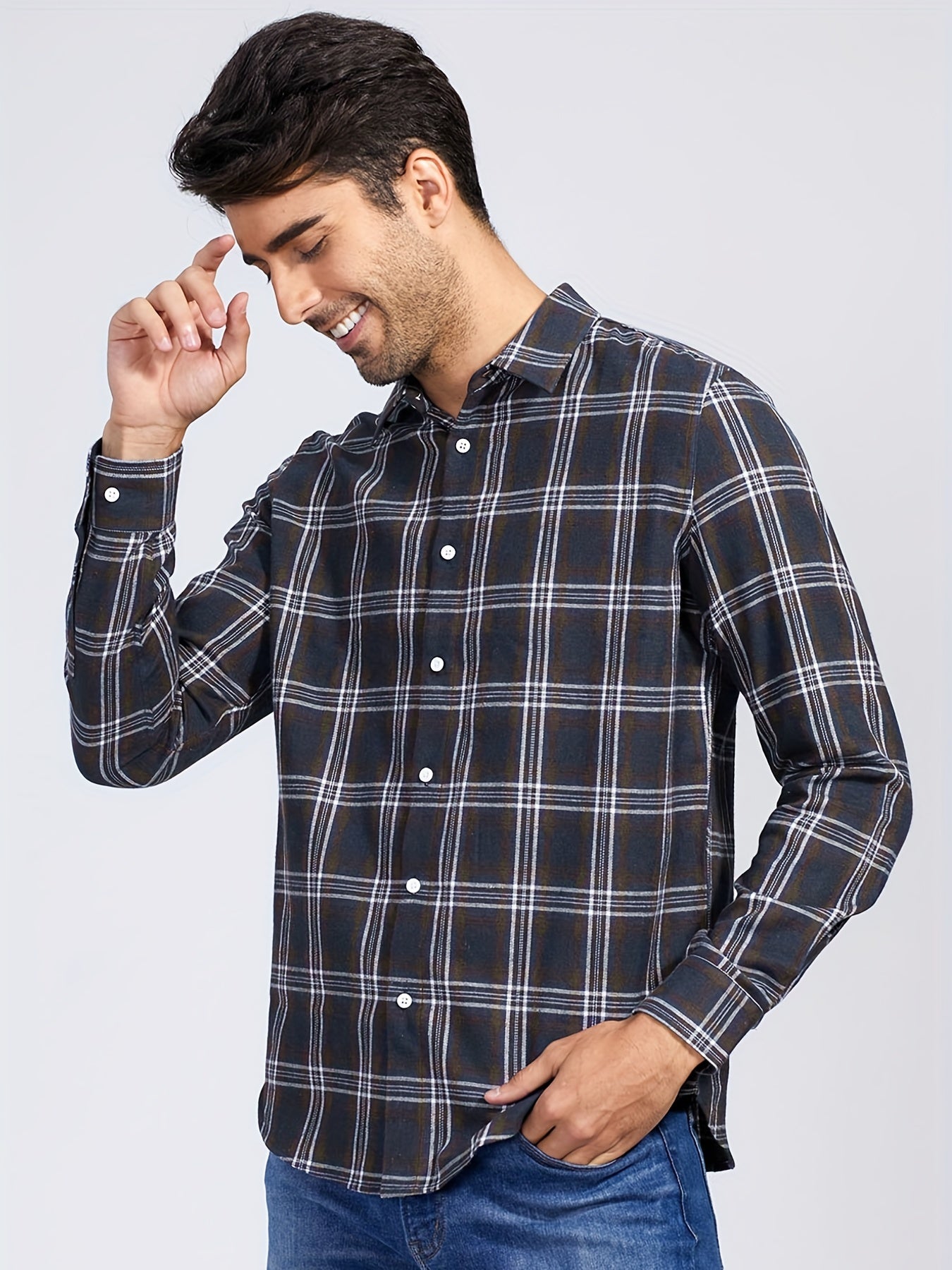 Men's Plaid Button Down Shirts for Autumn Winter