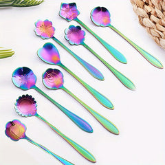 9pcs Stainless Steel Flower Coffee & Dessert Spoons, Rose Silver-Plated