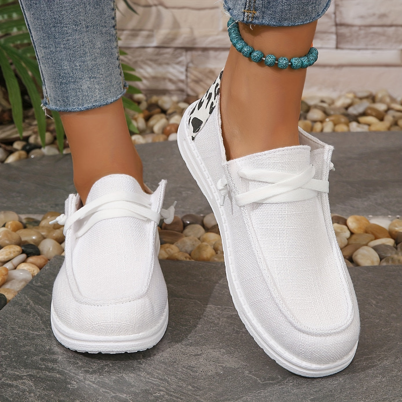 Leopard Print Canvas Lace Up Sneakers Lightweight Outdoor Shoes