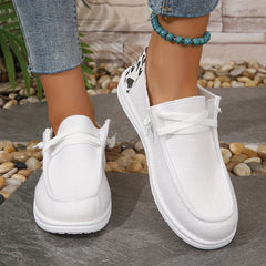 Leopard Print Canvas Lace Up Sneakers Lightweight Outdoor Shoes