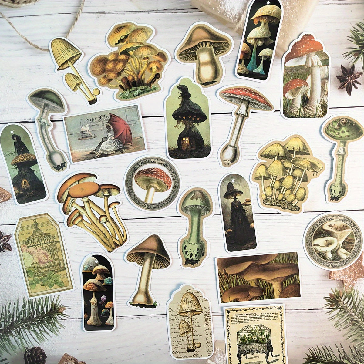 Vintage Mushrooms Nature Theme Scrapbook Stickers DIY Crafts