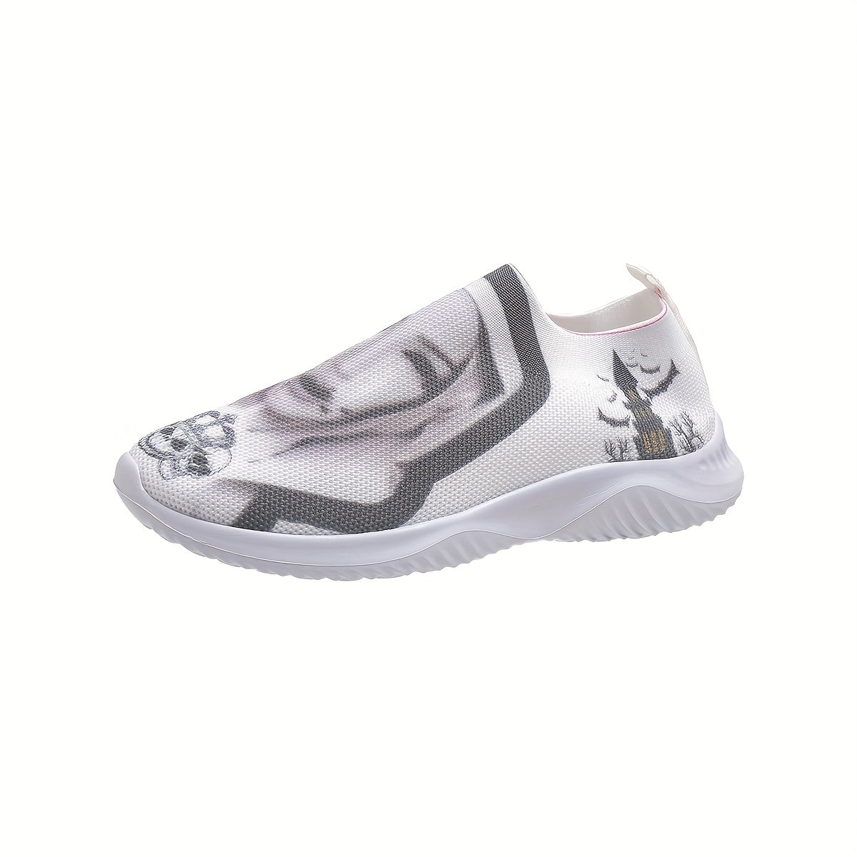 Skull Print Low Top Sneakers Lightweight Halloween Shoes