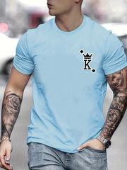 Crown Print Men's Graphic Crew Neck T-shirt - Casual Summer Tee