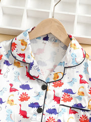2pcs Boys Dinosaur Print Button Loungewear