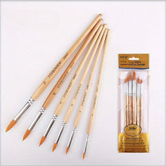 6pcs Wooden Handle Nylon Brush Set for Painting Crafts