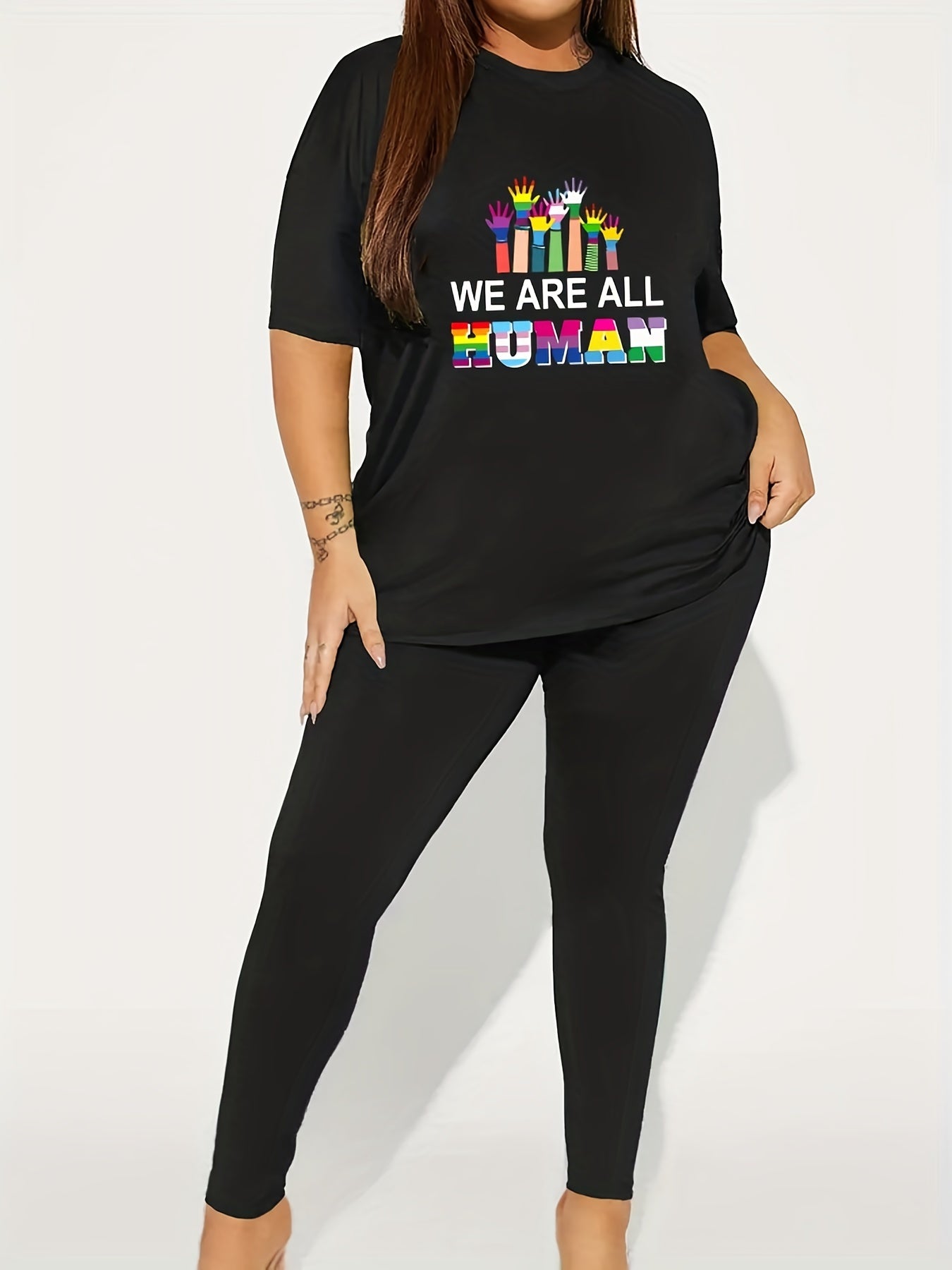LGBT Casual Outfits Two Piece Set Women's Plus Rainbow Tee & Leggings