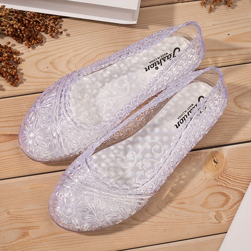 Women's Jelly Flat Sandals Hollow Out Slip On Soft Sole Shoes