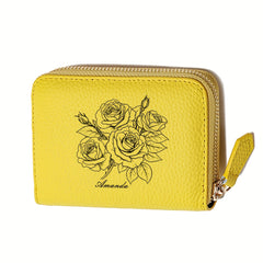 Personalized Rose Leather Wallet for Women