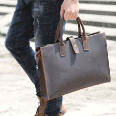 Men's Leather Briefcase Messenger Bag 35 56cm Crazy Horse Cowhide