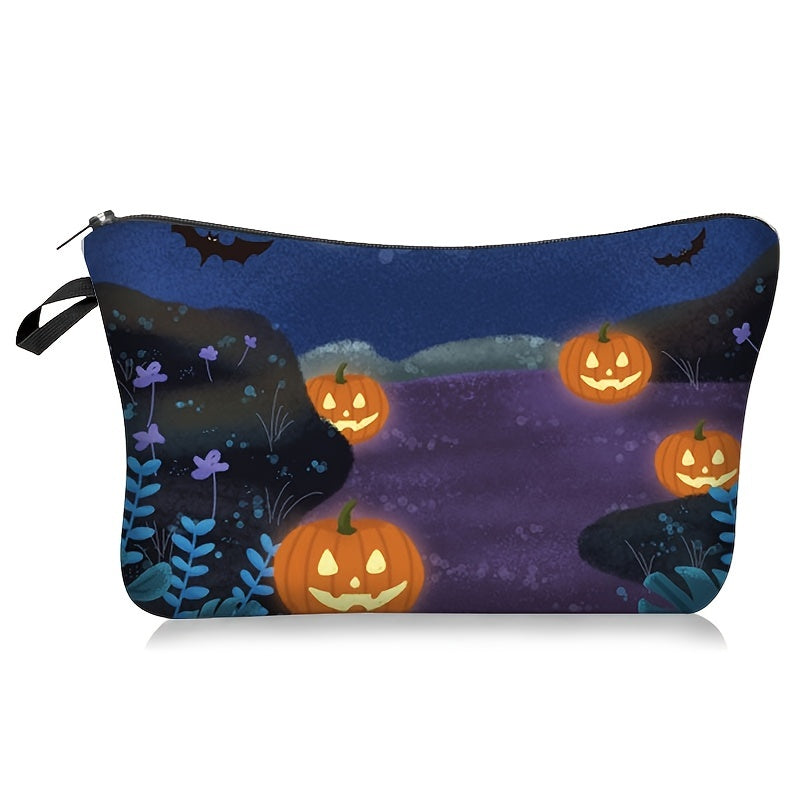 Halloween Makeup Bag Pumpkin Castle Print Cosmetic Case Zipper Toiletry Pouch