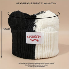 Pig Ears Label Beanie Splicing Warm Knitted Hat