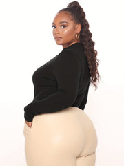Sexy Bodysuit Ribbed Zipper Long Sleeve Round Neck Skinny