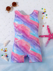 Girls Multicolor Graphic Swimsuit Romper Sleeveless Gymnastics Dance Bike
