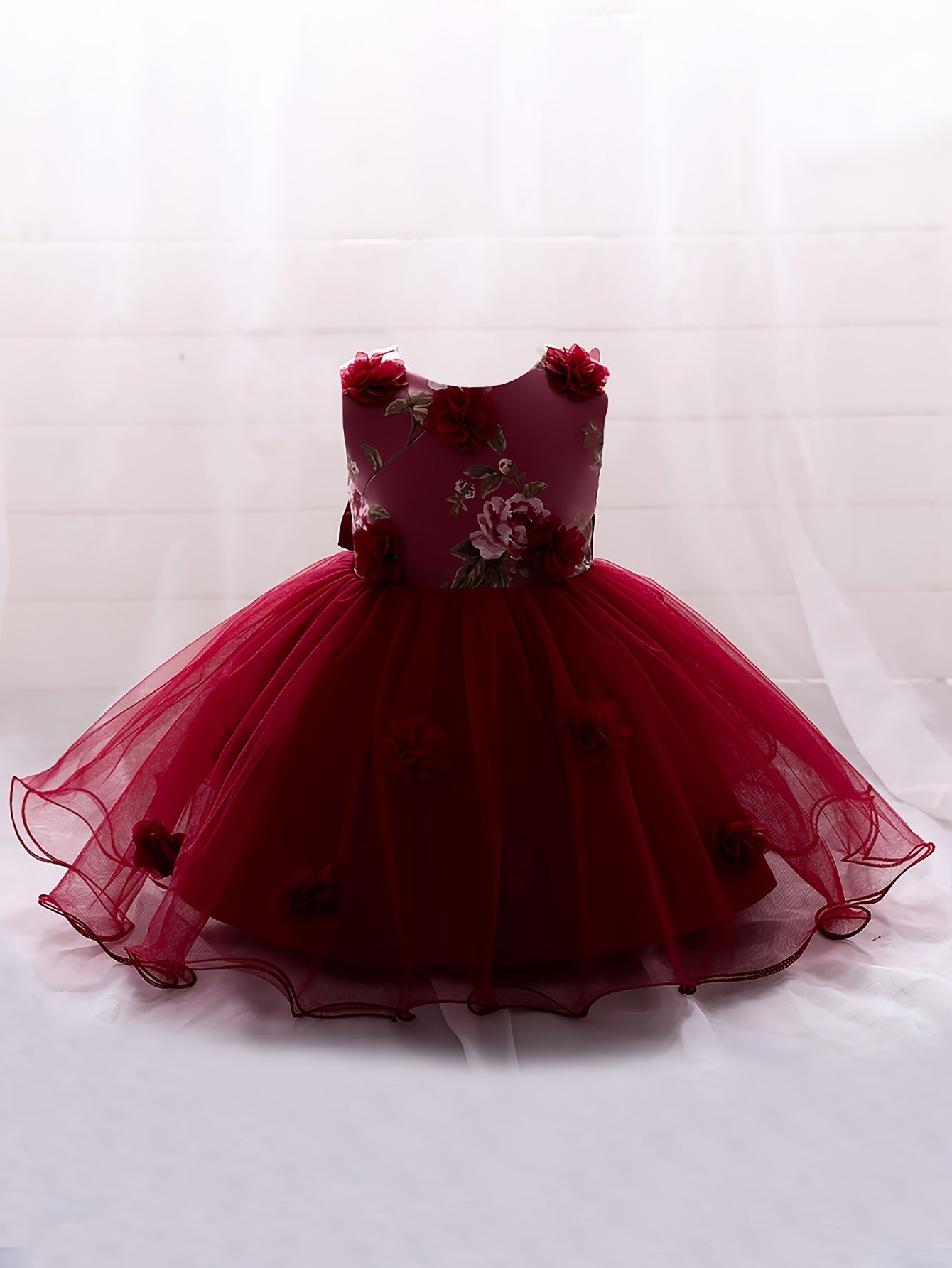 Princess Dress Birthday Party Mesh Puffy Gown Dress With Flower