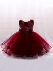 Princess Dress Birthday Party Mesh Puffy Gown Dress With Flower
