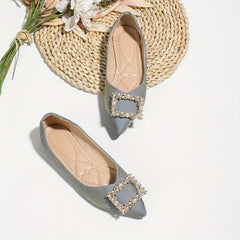 Pearl Buckle Flat Shoes Point Toe Soft Sole Lightweight Walking Shoes
