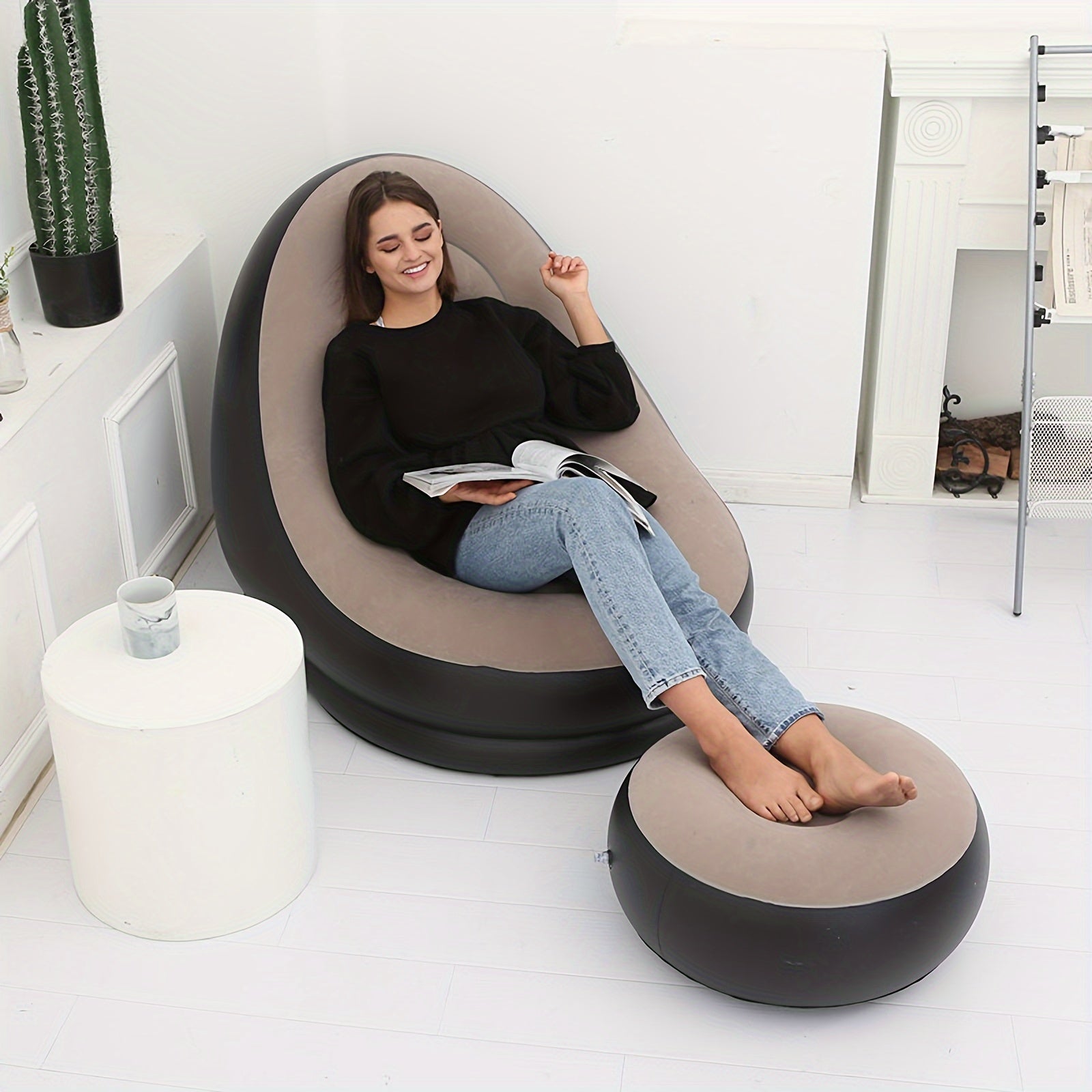 2pcs Inflatable Sofa Plush Lazy Bed Portable Foldable Sofa Chair
