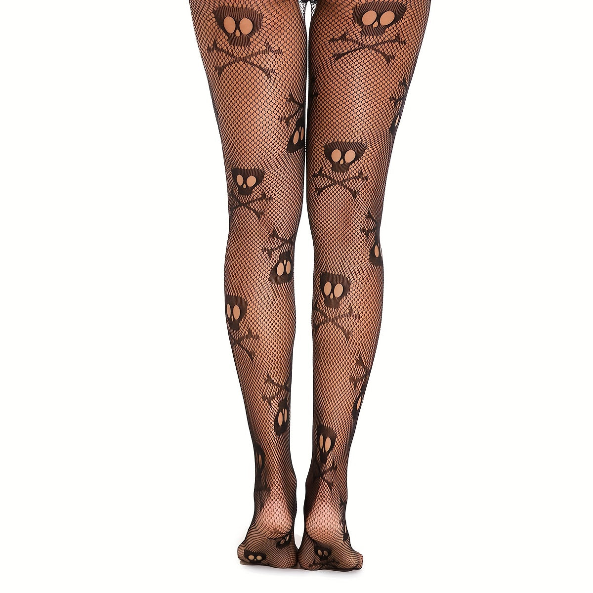 Skull Pattern Fishnet Tights Hollow Out High Waist Pantyhose