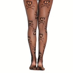 Skull Pattern Fishnet Tights Hollow Out High Waist Pantyhose