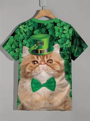 St Patrick's Cat Boy's Short Sleeve T shirt Breathable Loose Fitting