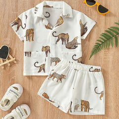 Boys Tiger Print Pocket Shirt & Shorts Set Toddler Summer Clothes