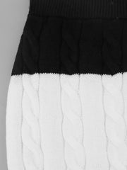 Colorblock Cable Sweater & Bodycon Skirt Set