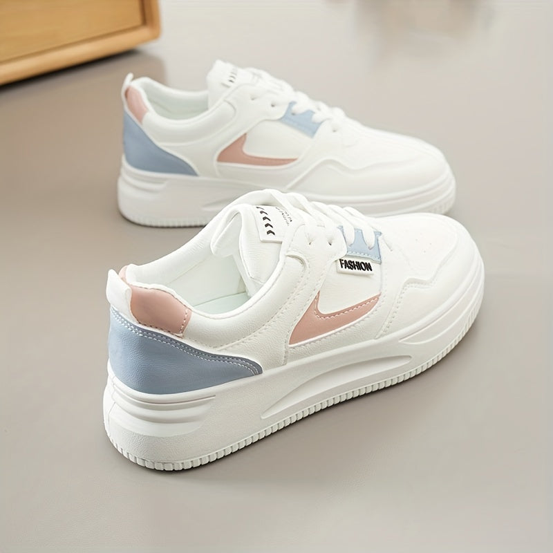 Women's Block Patchwork Non-slip Skate Shoes Thick Sole Platform Sneakers