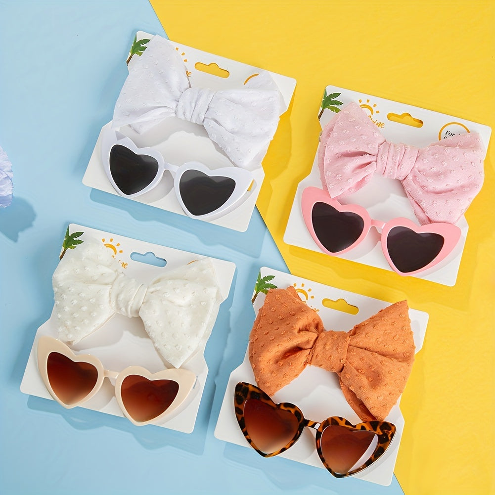 Girls Nylon Bow Headband & Heart Shaped Sunglasses Set