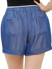 Tie Front Dual Pockets Loose Shorts for Women