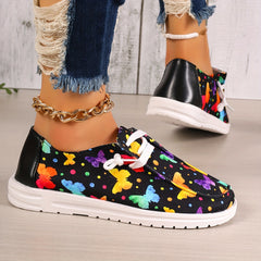 Women's Butterfly Print Casual Walking Shoes Low Flat Slip on Sneakers