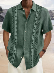 Retro Style Stripe Print Men's Casual Short Sleeve Shirt