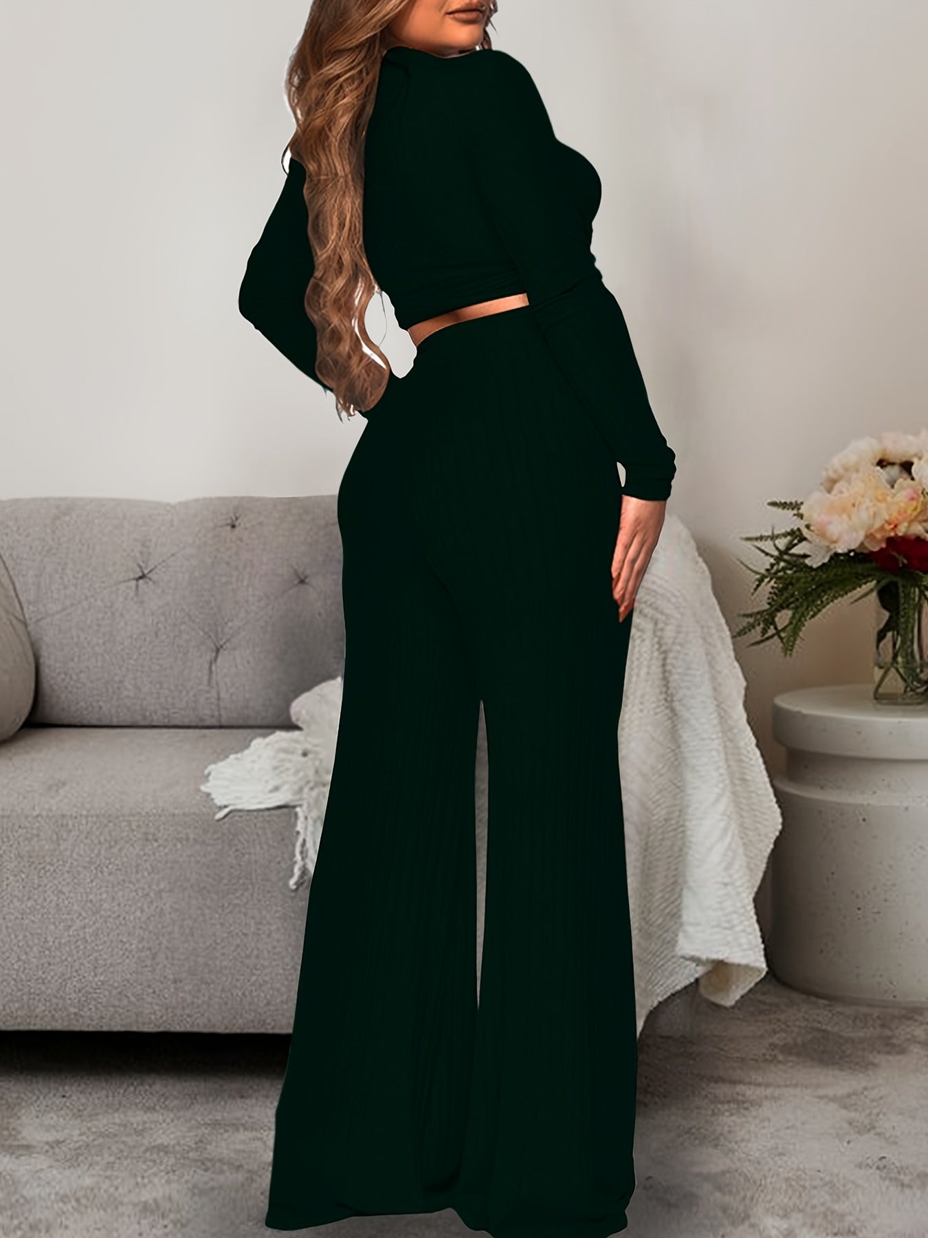 Solid Lounge Set Crew Neck Strappy Top & Pants