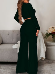 Solid Lounge Set Crew Neck Strappy Top & Pants
