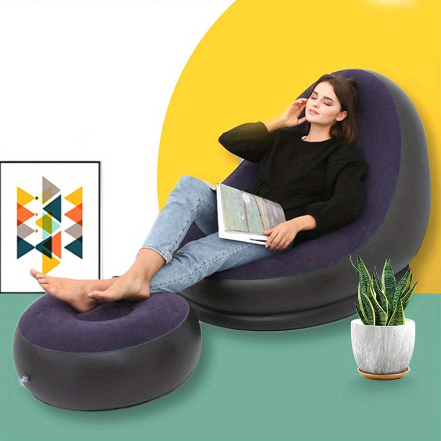 Inflatable Deck Chair With Footrest Stool Foldable Lounger Sofa