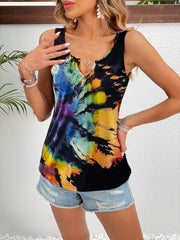 Boho Tie Dye Notched Neck Tank Top Sleeveless Tops Women's Clothing
